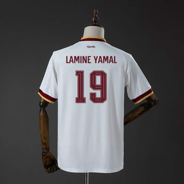Poceni nogometni dresi Španija SP 2026 Lamine Yamal #19 Gostujoči– izdaja prvakov