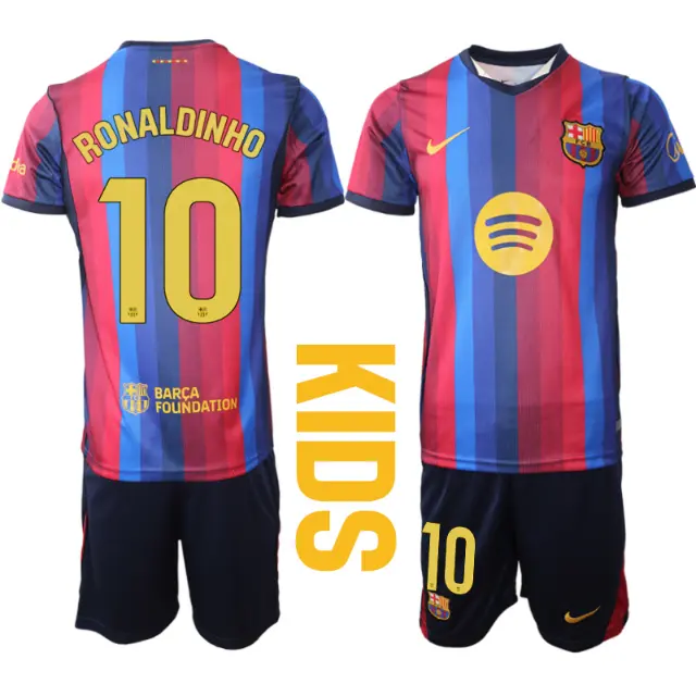 Otroški nogometni dresi tisk Ronaldinho 10 FC Barcelona 2026-27 Domači