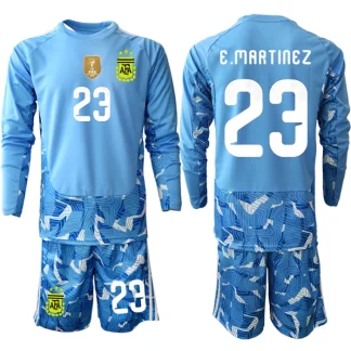 Otroški Vratarski dres kompleti Argentina SP 2026 Emiliano Martinez #23 modra Dolgi rokav (+ hlače)