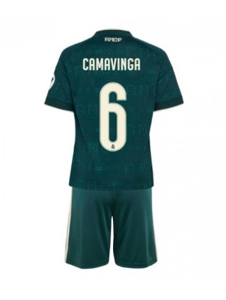 Otroški Nogometni dresi kompleti zelena Real Madrid Eduardo Camavinga #6 Gostujoči 2026-27