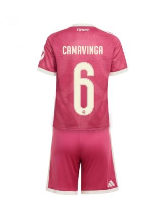 Otroški Nogometni dresi kompleti roza Real Madrid Eduardo Camavinga #6 Tretji 2026-27