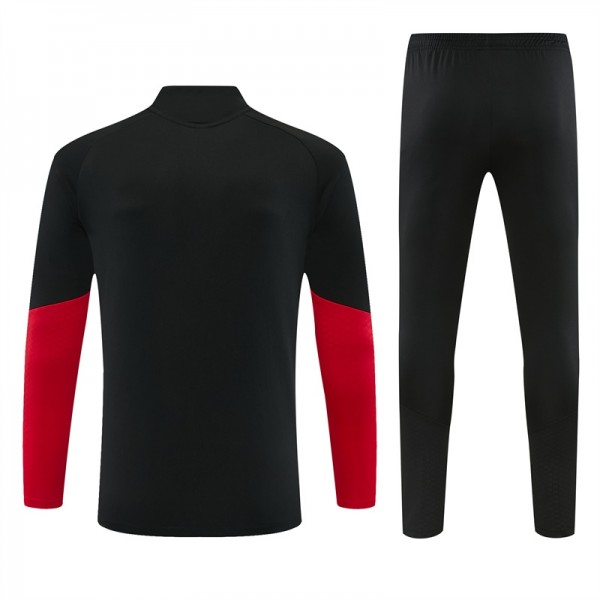 Manchester United Otroški Nogometni Dres Za Trening 2026/27 1/4 Zip Črna Rdeča-1