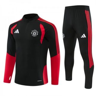Manchester United Otroški Nogometni Dres Za Trening 2026/27 1/4 Zip Črna Rdeča