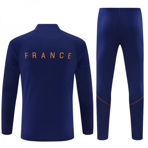 Francija 2026/27 Otroški Nogometni dresi Za Trening 1/4 Zip moder Dolgi Rokav