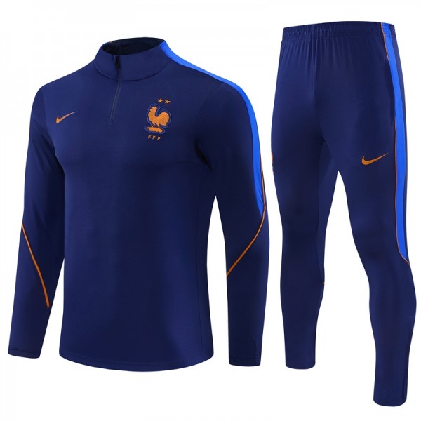 Francija 2026/27 Otroški Nogometni dresi Za Trening 1/4 Zip moder Dolgi Rokav