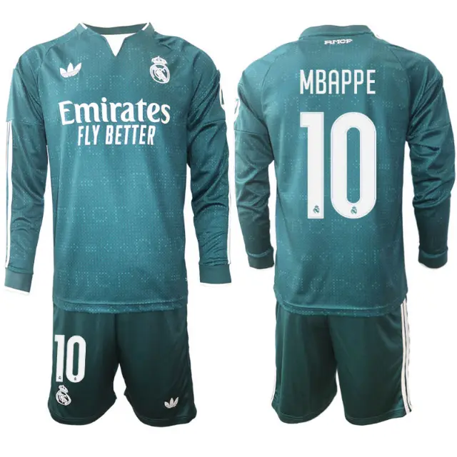 Nogometni dresi Real Madrid kompleti Gostujoči 2026/27 Kylian Mbappe #10 zelena Dolgi Rokav
