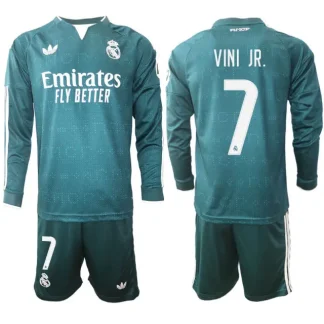 Nogometni dresi Vinicius Junior #7 Real Madrid Gostujoči 2026/27 zelena Dolgi Rokav + Kratke hlače