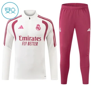 Otroški Real Madrid Trening dresi kompleti 2026/27 1/4 Zip belo roza dugi rokavi